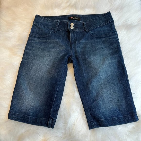 Guess Jean Shorts Denim Bermuda Preppy Classic Stretch Dark Academia Size 28 - Picture 1 of 8